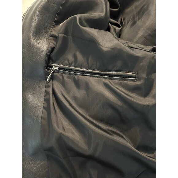 Vtg Pops Black Soft Leather Jacket Full Zip Blue Stitching Unisex Medium Large - Picture 10 of 12